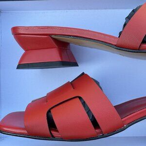 Emanuelé Crasto RED Natural leather Mule Sandals size 8.5 New With Tags